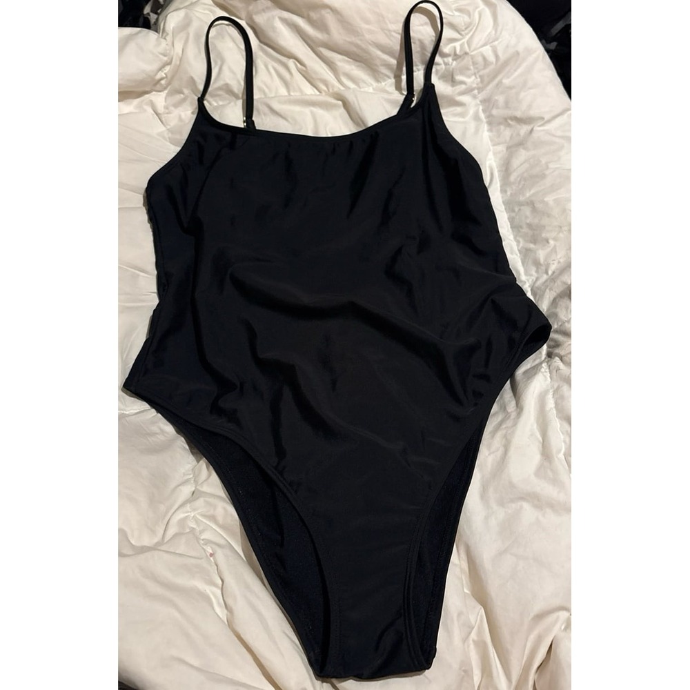 Wild Fable Women's Solid Black Hi Cut Leg Tank One Piece‎ Swimsuit, L (12-14)